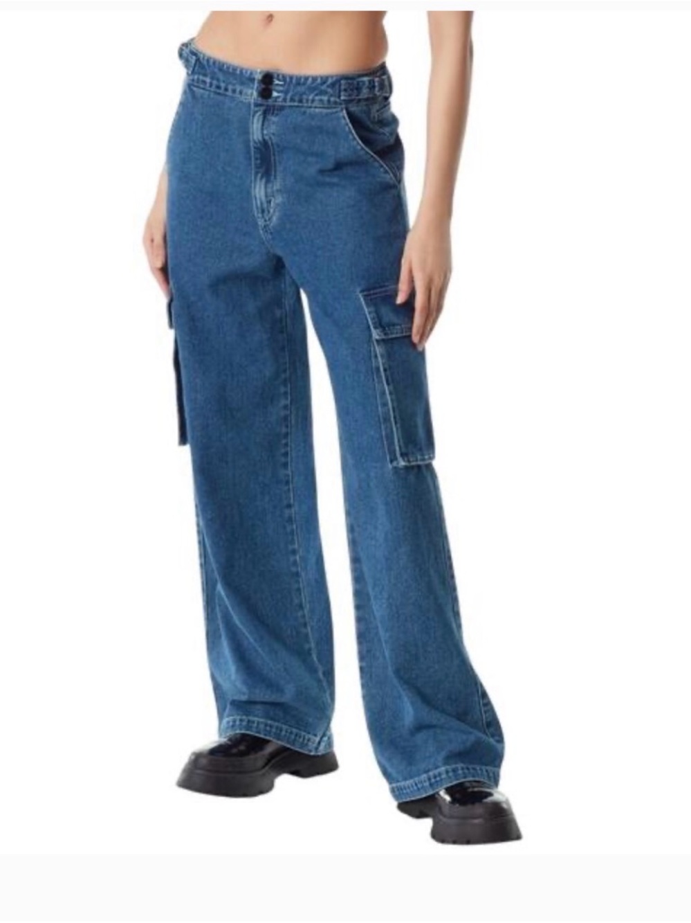 Women's Dark Blue Bootcut Jeans with Cargo Flap Detail - Picture 3 of 3